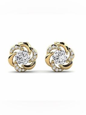 Classic Gold and Diamond Swirl Stud Earrings